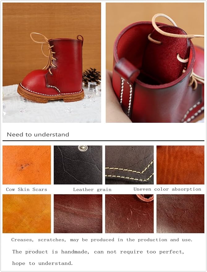 Vegetable Tanned Leather Cowhide Shoes Desktop Decorative Pen Holder Stationery Makeup Brush Organizer Creative Gifts For Men And Women (Red)