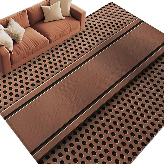 5 x 8 Ft Area Rugs for Living Room, Brown Metal Hole Indoor Accent Rugs for Bedroom, Copper Net Eye Hole Pattern Decorative Modern Carpet Washable Low Pile Non Slip Rug for Dining Room