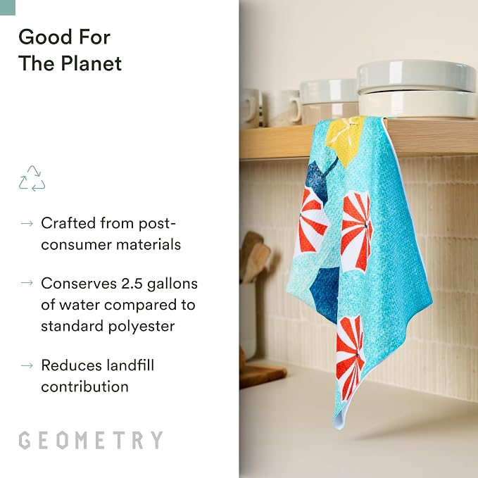 GEOMETRY Tea Towels – Spring & Summer Collection – Quick-Dry, Ultra-Absorbent, Reusable Microfiber Kitchen Towels for Drying & Cleaning - Dancing Umbrellas - 1 Pack