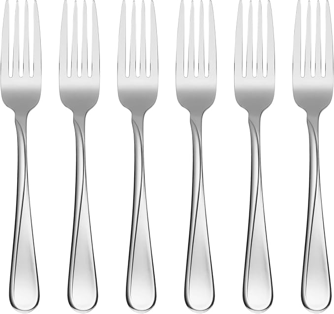Oneida Silverware Set, Flight Everyday Flatware 6-Piece Dinner Fork Set, Service For 6, 18/0 Stainless Steel Dinner Forks, Rust Resistant, Dishwasher Safe, Home & Kitchen Utensils (Silver 6 Piece)