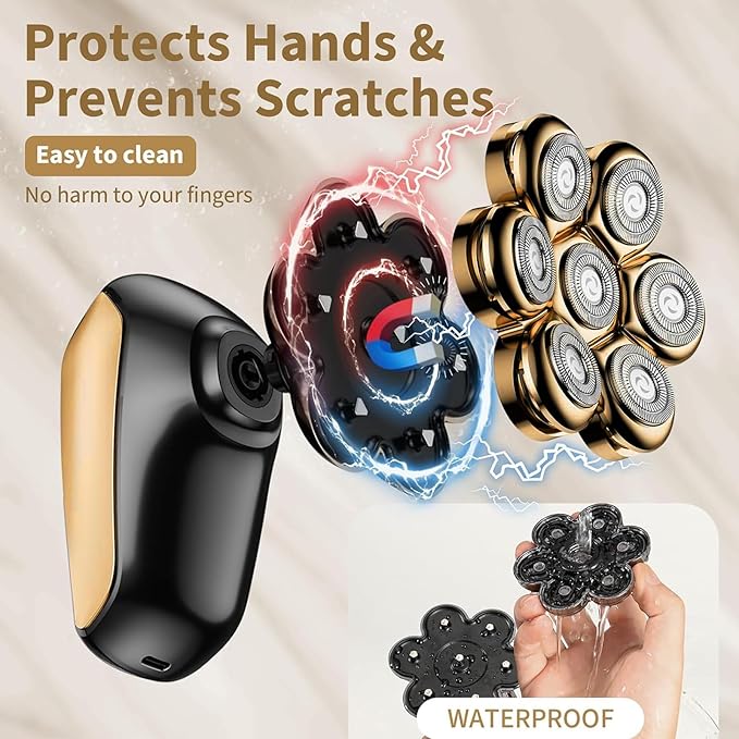 SHPAVVER Head Shavers for Bald Men: 5-in-1 Upgraded Electric Razor - IPX7 Waterproof Shaving Grooming Kit for Balder - Turbo Speed & Precision Blades (Ink Gold)