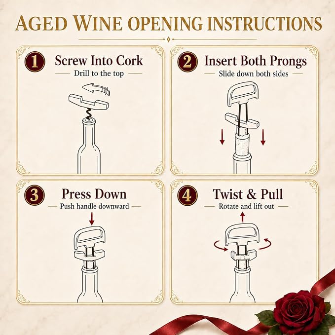 Ah So Wine Opener for Vintage Bottles, 2 in 1 Hybrid Cork Removal Device, Two-Prong Cork Remover for Older Fragile Corks, Classic Silver Tool for Wine Lovers & Collectors