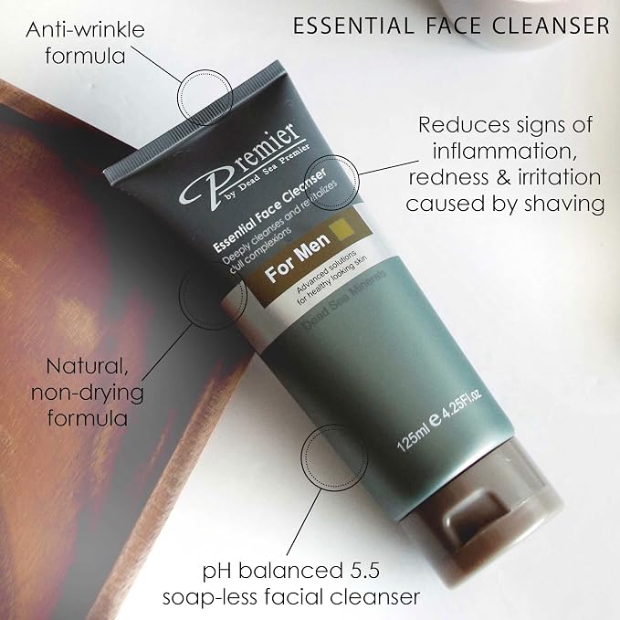 Premier Dead Sea Men's Care Kit - 3 x 4.2 fl oz | Nourishing Cream, Shaving Cream & Facial Cleanser - Gentle, Anti-Wrinkle, firming, Sensitive Skin, Daily Use
