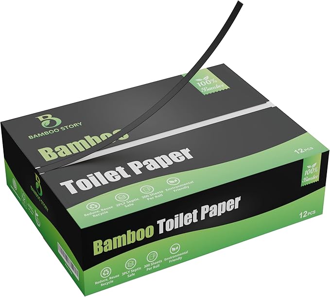 Bamboo Story, Bamboo Toilet Paper Unbleached, 12 Rolls, 3 Ply and 300 Sheets Bamboo Toilet Tissue - FSC Certified, Biodegradable, Chemical Free, Plastic Free, BPA Free, Septic Safe Toilet Paper