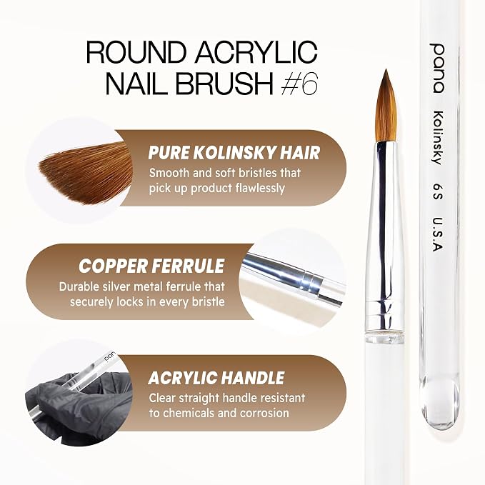 pana Finest Kolinsky 100% Pure Kolinsky Acrylic Nail Brushes (Round Shape) (Size # 6)