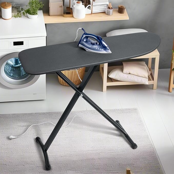 Duwee 16"×46" Ironing Board with Heat Resistant Cover Thick Felt Pad | Folding Adjustable Height Compact Ironing Board,Strong Legs,Black