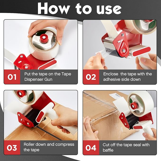 Harloon 8 Pieces Packing Tape Dispenser Gun for 2 Inches Width Tape Handheld Tape Gun for Shipping Industrial Packaging Box Wrapping, Moving Packing Boxes Sealing, Blue and Red