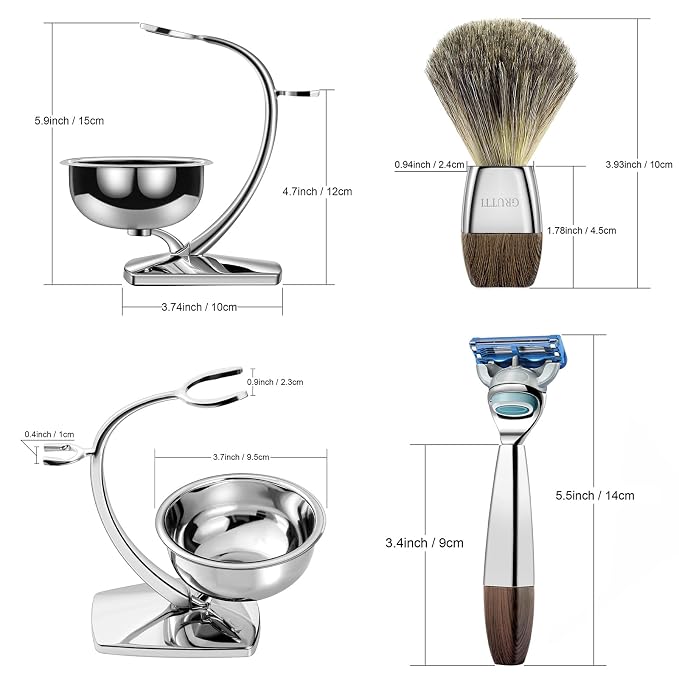 GRUTTI Shaving Kit for Gillette Fusion 5 - Magnetic Bowl, Stand & Synthetic Brush, compatible with Fusion5 Refill Blades with Space-Saving Organizer - Gift for Dad