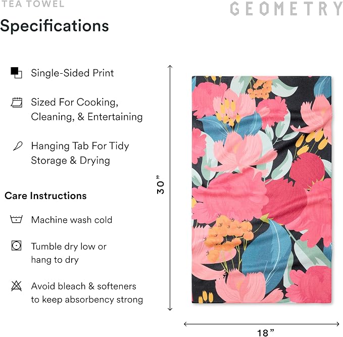 GEOMETRY Kitchen Tea Towels - Quick Dry Microfiber Dish Towels for Kitchen Roses for You, 18" x 30" 2-Pack