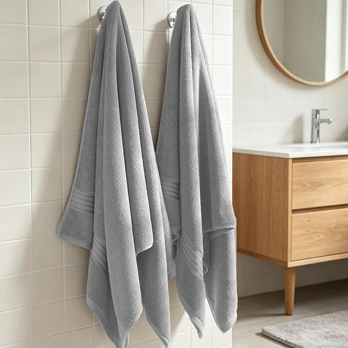COZYART Luxury Bath Towels 2 PCS, Light Grey 100% Turkish Cotton 650 GSM | OEKO-Tex 100 Certified Zero Twist Ring Spun, Soft Absorbent Quick Dry, Plush Fluffy, Breathable Hotel Quality for Daily Use