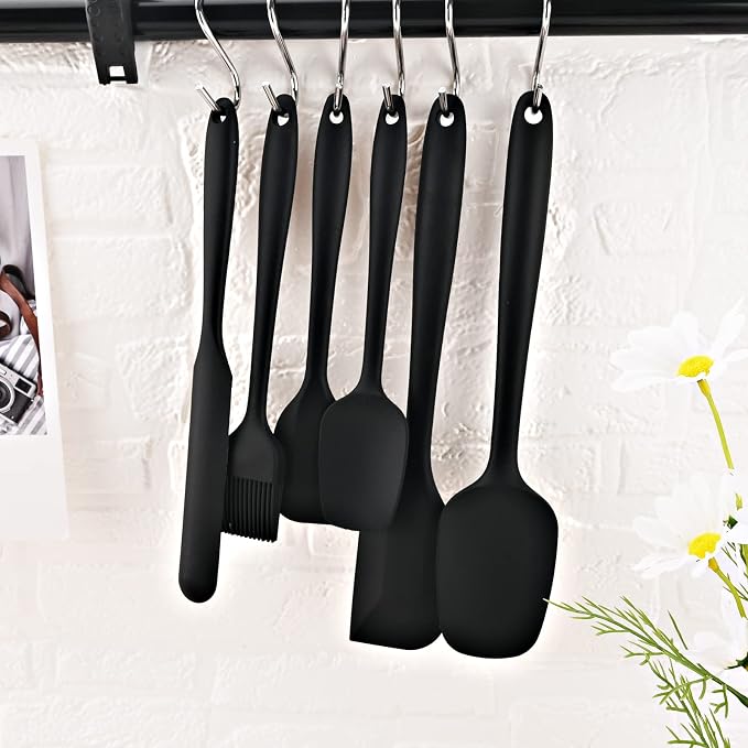 6-piece Silicone Spatula Heat Resistant Kitchen Spatulas Basting Brush for Non Stick Cooking and Baking, Flexible Spatula, Dishwasher Safe, Rubber Spatula - Black