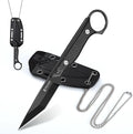 Dragon Creek Outdoor Neck Knife - Black Small Full Tang Fixed Blade | Knife with Sheath and Chain Black Thanksgiving Gift Men