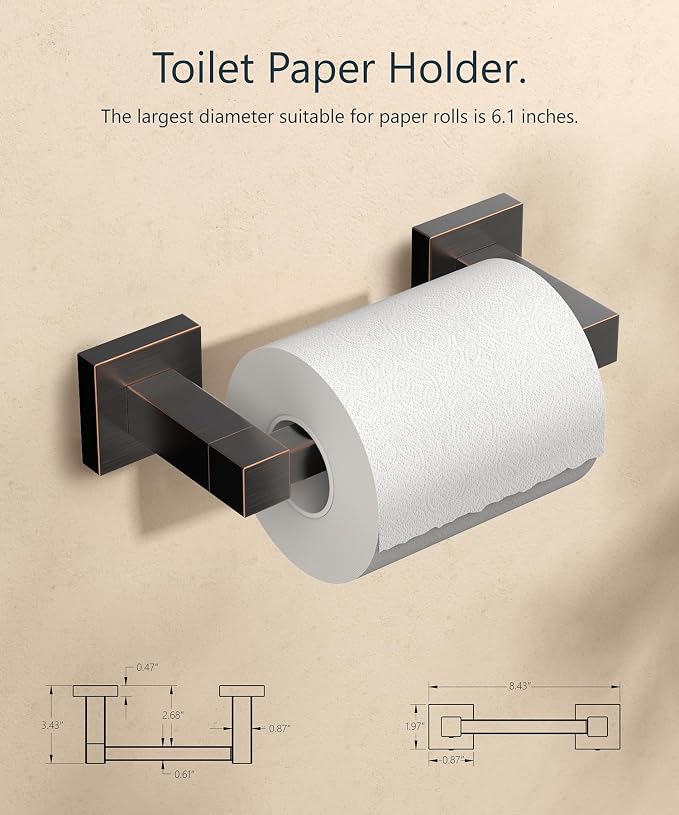 FORIOUS Toilet Paper Holder Wall Mount, Stainless Steel Rustproof Double Post Pivoting Tissue Roll Holder for Bathroom, Commercial Toilet Paper Dispenser (Oil Rubbed Bronze, Square)