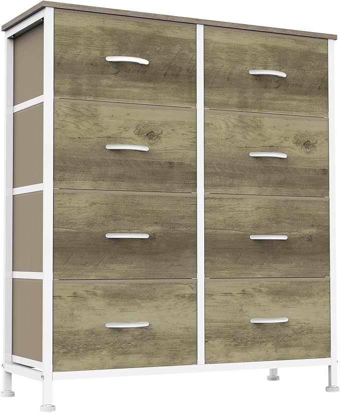 Sweetcrispy 8 Drawer Dresser for Bedroom, Large Fabric Storage Tower | Organizer Chest of Drawers with Metal Frame and Wooden Top for Nursery Closet Living Room Entryway, Oak Finish