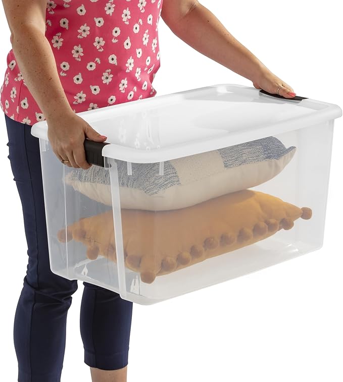 Sterilite 20-Pack Ultra Latching Box, Storage Bins with Lids, Clear Plastic, 70 Quart - Heavy-Duty Organizing Containers for Closet, Bathroom, and Office