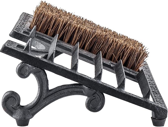 MyGift Boot Scrapers with Brushes Outdoor, Heavy Duty Cast Iron Shoe Cleaner Mat, Vintage Rustic Black Angled Boot Dirt Cleaner Brush, Perfect for Porch, Garage, and Farm