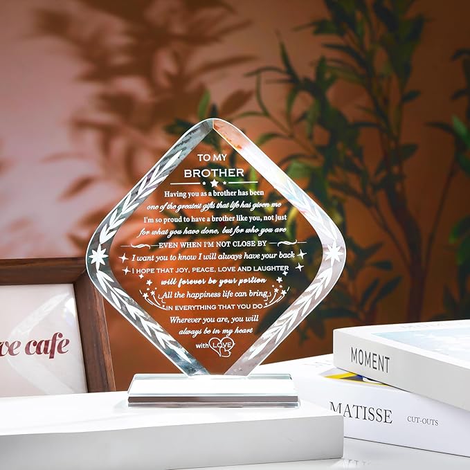 Gifts for Brother Meaningful Brother Birthday Gifts from Sister Brother Laser Engraved Crystal Keepsake for Best Fathers Day Christmas Graduation Gift for Brother Adult