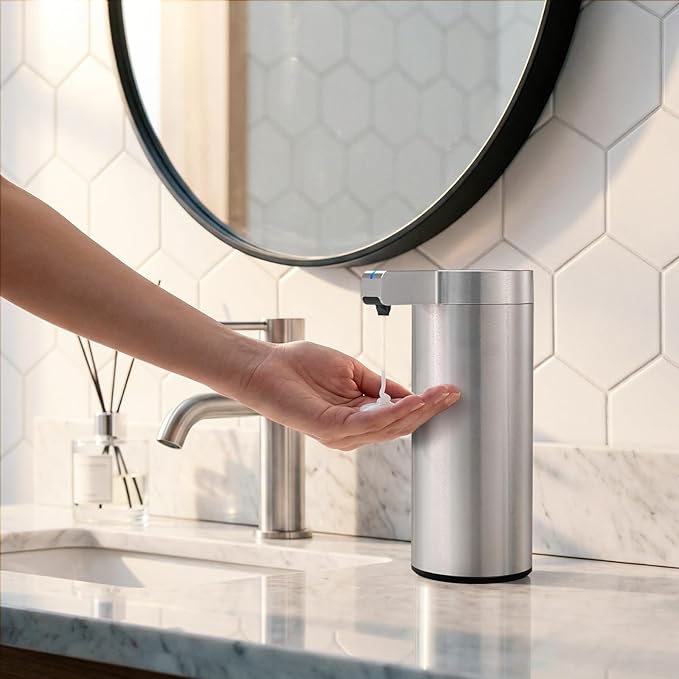 Newise Automatic Soap Dispenser - 9 oz, Rechargeable Touchless Liquid Soap for Kitchen and Bathroom with 3 Adjustable Dispensing Modes, Stainless Steel