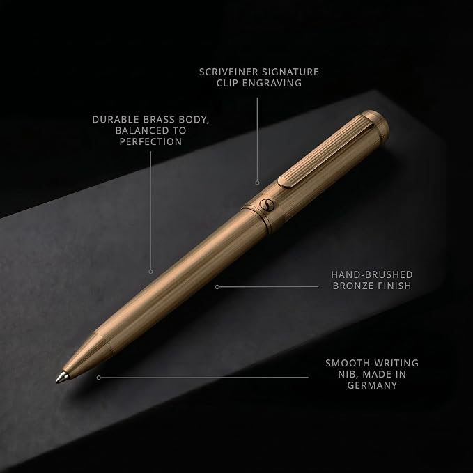 Scriveiner Bronze Ballpoint Pen - Stunning Luxury Pen, Schmidt Black Refill, Best Ball Pen Gift Set for Men & Women, Professional Executive Office, Nice Fancy Designer Pens