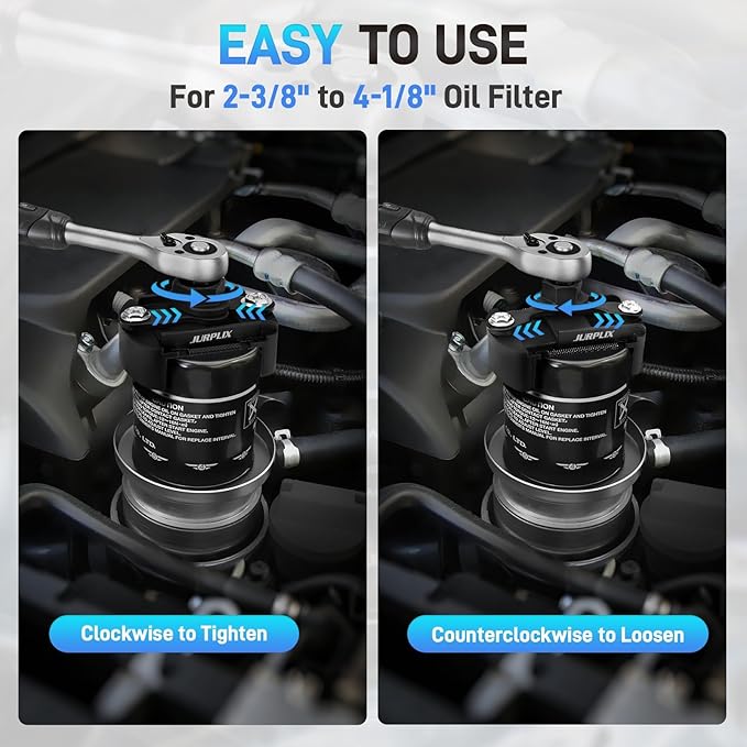2PCS Universal Adjustable Oil Filter Wrench 60-80 mm & 80-105 mm, Oil Filter Removal Tool with Auto-Clamp Spring, 1/2" Drive Cap Wrench Set with Non-Slip Jaws, Fits Small to Heavy Duty Spin-on Filters