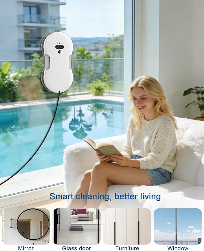 Window Cleaning Robot, Automatic Window Cleaner Robot with Dual Spray, Edge Detection, Intelligent Path Planning, 3000pa Strong Suction, Anti-Drop Protection for Glass