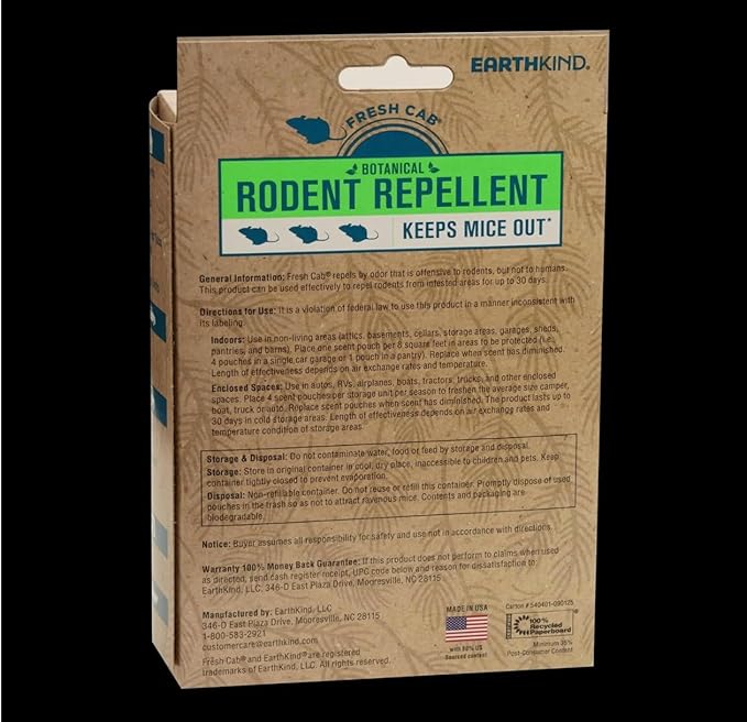 Fresh Cab Botanical Rodent Repellent - Environmentally Friendly, Keeps Mice Out, 16 Scent Pouches (4 Packs of 4)