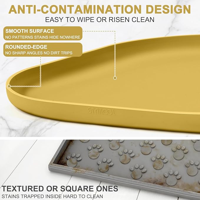 SMILOOL Waterproof Silicone Pet Food Mat with Raised Edge for Dog & Cat | 12" x 12" Non-Slip Small Pet Feeding Mats with Lip for Food & Water Bowl, Food Grade, Easy Cleaning, Honey