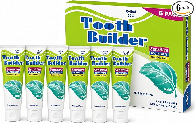 Squigle Tooth Builder Fluoride-Free Xylitol Sensitive Toothpaste 6-Pk | SLS-free for sensitive teeth and mouths that react to conventional toothpaste: a gentle, unflavored, low-foam formula