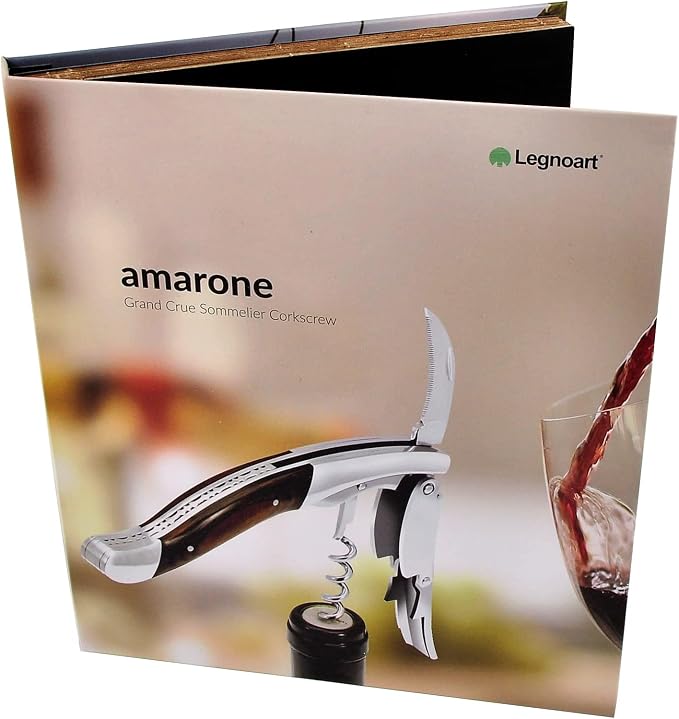 Legnoart Amarone Stainless Steel Sommelier Corkscrew with Dark Pakkawood Handle