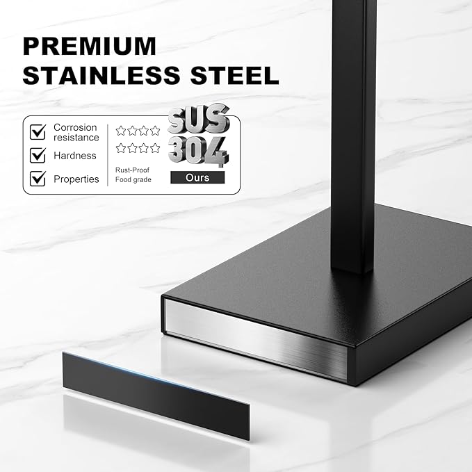 Black Toilet Paper Holder Stand，Stainless Steel Toilet Paper Holder Free Standing，Stable Weighted Base Floor Tissue Roll Holder for Bathroom，Modern Pivoting Toilet Paper Stand
