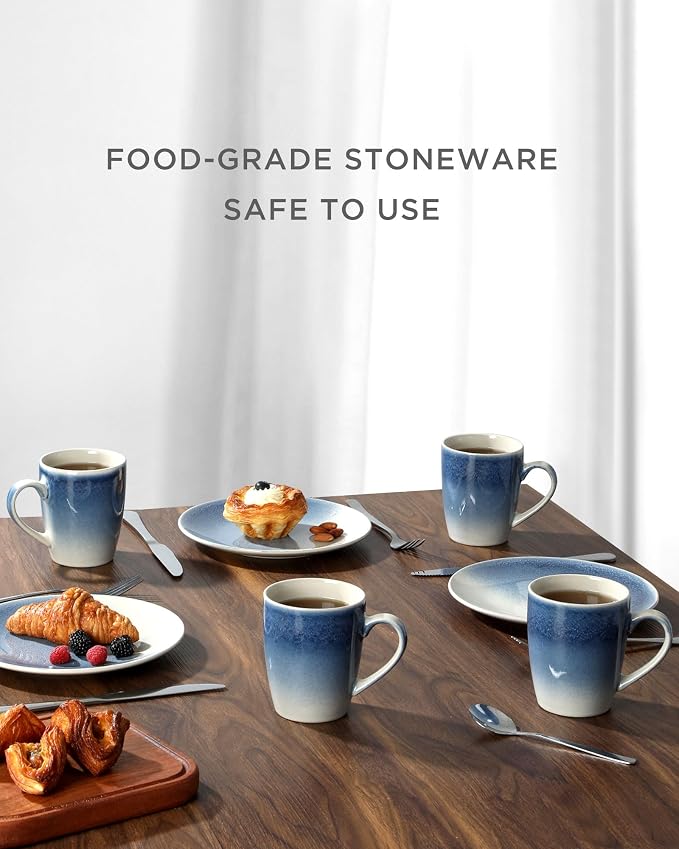 famiware Coffee Mugs Set, 13oz Mug Set of 4, Stoneware Cups for Latte, Hot Tea, Mocha, Cocoa, Cappuccino, Microwave and Dishwasher Safe, Glacier Series, Azure Blue