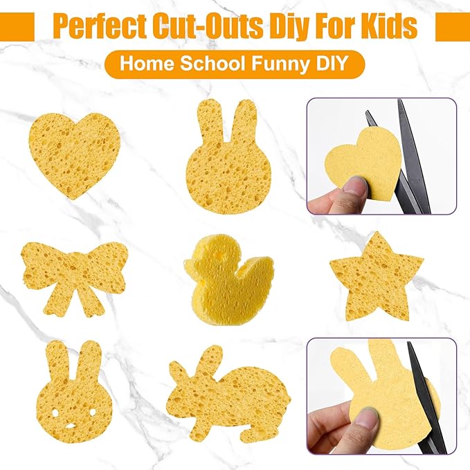 Zhengmy 200 Pieces Sponges Bulk Sponges Kitchen Compressed Sponge Natural Dish Sponge Compressed Wood Pulp Cleaning Without Scratching for Kitchen Bathroom, 3.9 x 2.4 x 0.12 Inch (Yellow)