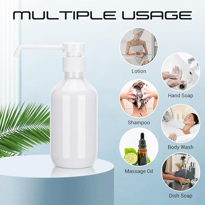 50 Pack Plastic Soap Dispenser Bulk Empty Pump Bottles Dispenser with Long Pump 10 oz Refillable Dish Soap Hand Washing Bottles Lotion Bottle for Kitchen Bathroom(White)