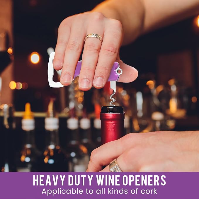 Ziliny 24 Pcs Bottle Opener Keychain Bulk Wine Bottle Beer Opener Keychain 3.27" Stainless Steel Corkscrew Waiter Corkscrew Wine Keyring Gifts for Christmas Bar Party Wedding Home (Purple)