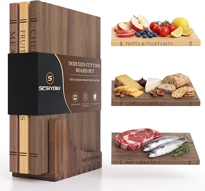 Book Cutting Board Set, Acacia Wooden Cutting Boards for Kitchen, Cutting Boards That Look Like Books for Charcuterie Vegetables Cheese Meat, 3pcs Chopping Board for Home Cooks & Decor