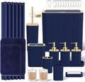 Bathroom Accessory Set - Bathroom Set, 12PC Bathroom Accessories Set, Navy Blue Bathroom Accessories Set, Mini Trash Can, Toilet Brush, Trash Can & Soap Dispenser