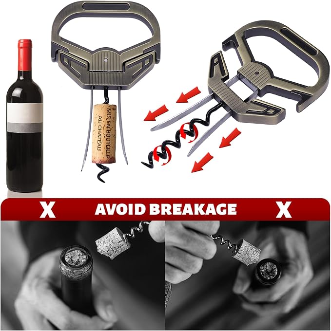 Sleek-3Q 3-in-1 Ah So Wine Opener & Two Prong Cork Remover | Vintage cork saver,3-IN-1 versatility,Sleek-3Q Design,Reliable Steel,Portable with Sheath