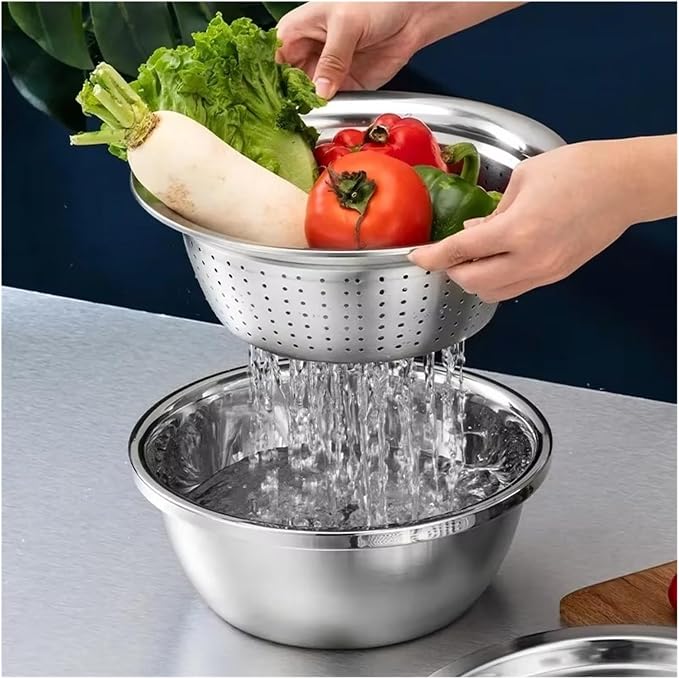 Multifunctional Stainless Steel Basin Vegetable Cutter – Fruit Slicer, Potato Peeler & Carrot Grater, Kitchen Accessory Set(Grater plate)