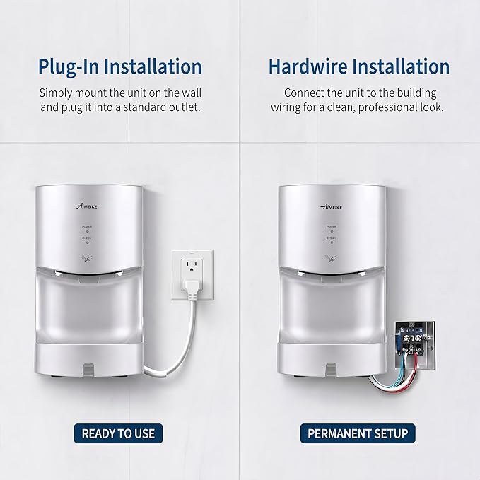 Automatic Commercial Wall Mounted Hand Dryer with Drip Tray, Compact High Speed 110V 1300W, Adjustable Hot & Cold Air, Low Noise for Bathroom & High-Traffic Restrooms, Silver