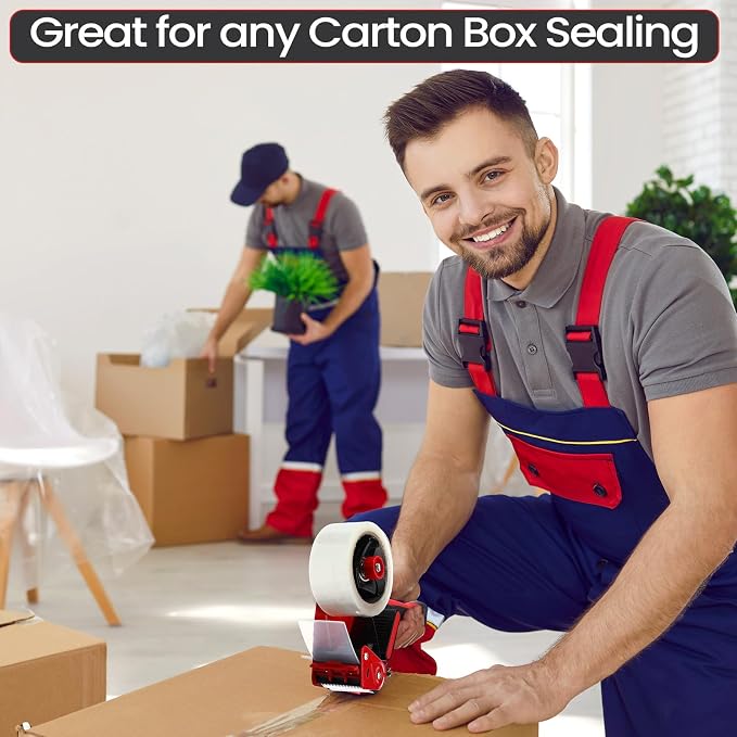 Dunzoom 2 Pack Packing Tape Dispenser Gun with 12 Roll Packing Tape 2 Inch Gun 2.7 Mil Heavy Duty Packaging for Shipping, Moving, Carton and Box Sealing(Black and Red)