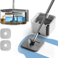 Masthome Spin Mop and Bucket with Wringer Set, Clean Dirty Water Separation, 360° Rotating Floor Mop with Adjustable Stainless Steel Handle, Reusable Pads for Hardwood Tile Laminate Home Cleaning