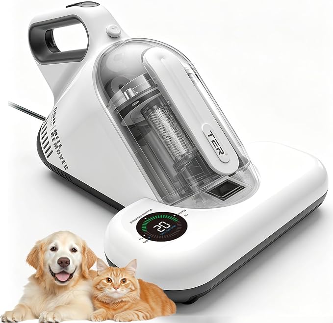 TER Bed Vacuum Cleaner, Smart Dust Sensor, HEPA Filter, 16Kpa Strong Suction & 35000 RPM Tapping, 131°F Heat, 5-in-1 Deep Cleaning Mattress Vacuum Cleaner UV for Bed/Couch/Pet Hair (Corded)