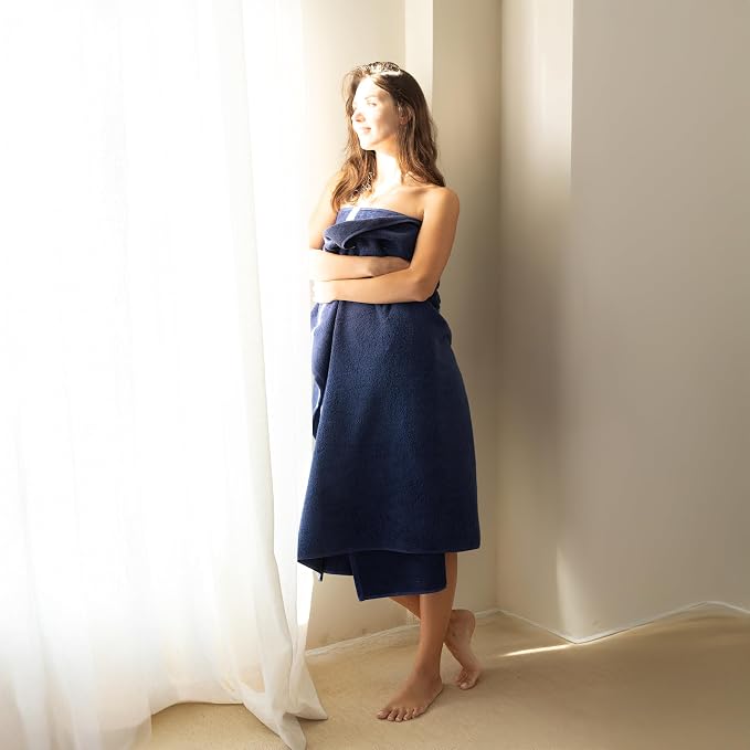 SALBAKOS Luxury 100% Turkish Cotton Bath Sheet 40x80 (1-Piece, Navy Blue) | Extra Large Jumbo Oversized Bathroom and Beach Towel, Super Soft Highly Absorbent Thick Premium Hotel Quality, Made in Turkey