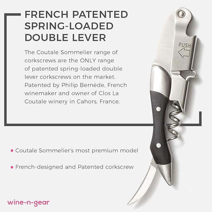 Prestige Waiters Corkscrew By Coutale Sommelier - Blackwood - Handmade and Sustainable Pinewood Crate - French Patented Spring-Loaded Double Lever Wine Bottle Opener for Bartenders and Gifts