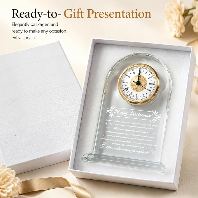 2026 Retirement Gift for men,women, Dad ,Father ,Teacher,mentor,coworker,Colleague Uncle Grandfather Employee mam boss Retired Presents Ideas Glass Clock Ornament Gifts(Battery not Included) (Retirement gifts)