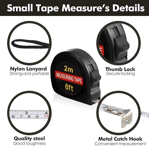 Copkim 50 Pcs 6 FT Mini Tape Measure Retractable Bulk Small Measuring Tape Pocket Size Measurement Tool for Operation Christmas Items Party Favor Gifts Stuffers for Men(Black)