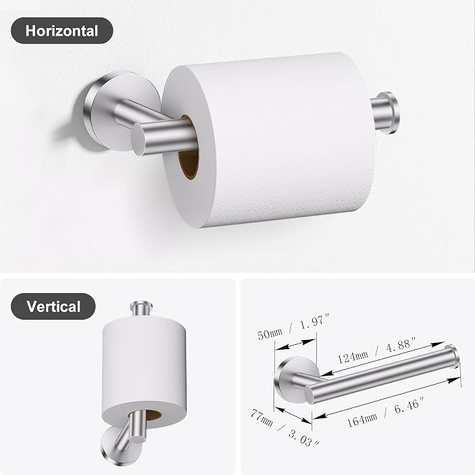 Lairuier Bathroom Hardware Set, 4-pieceTowel Holder Set Include Toilet Paper Holder,Towel Ring and 2 Towel Hooks Stainless Steel Wall Mounted Bathroom Hardware Accessories Set (Brushed Finish)