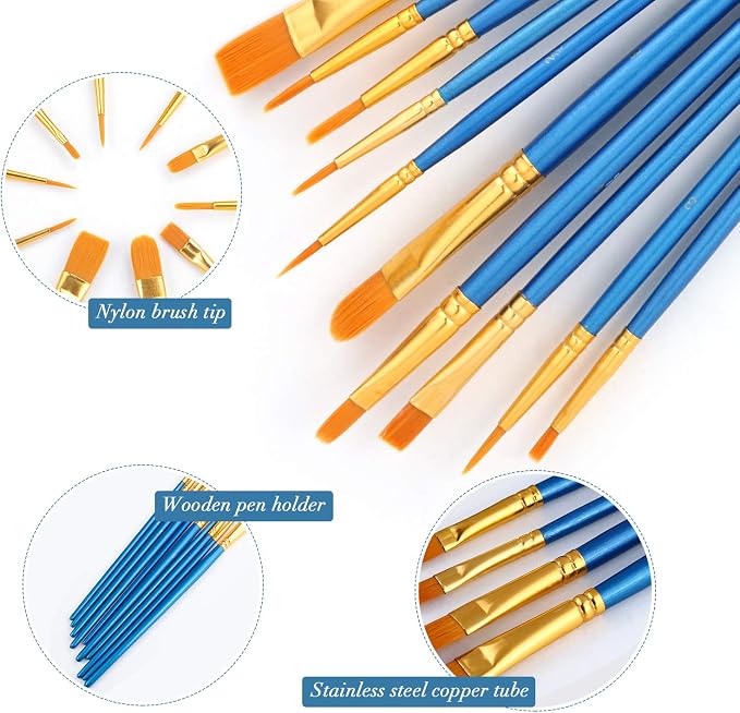 Acrylic Paint Brush Set, 1 Packs / 10 pcs Watercolor Brushes Painting Brush Nylon Hair Brushes for All Purpose Oil Watercolor Painting Artist Professional Kits.