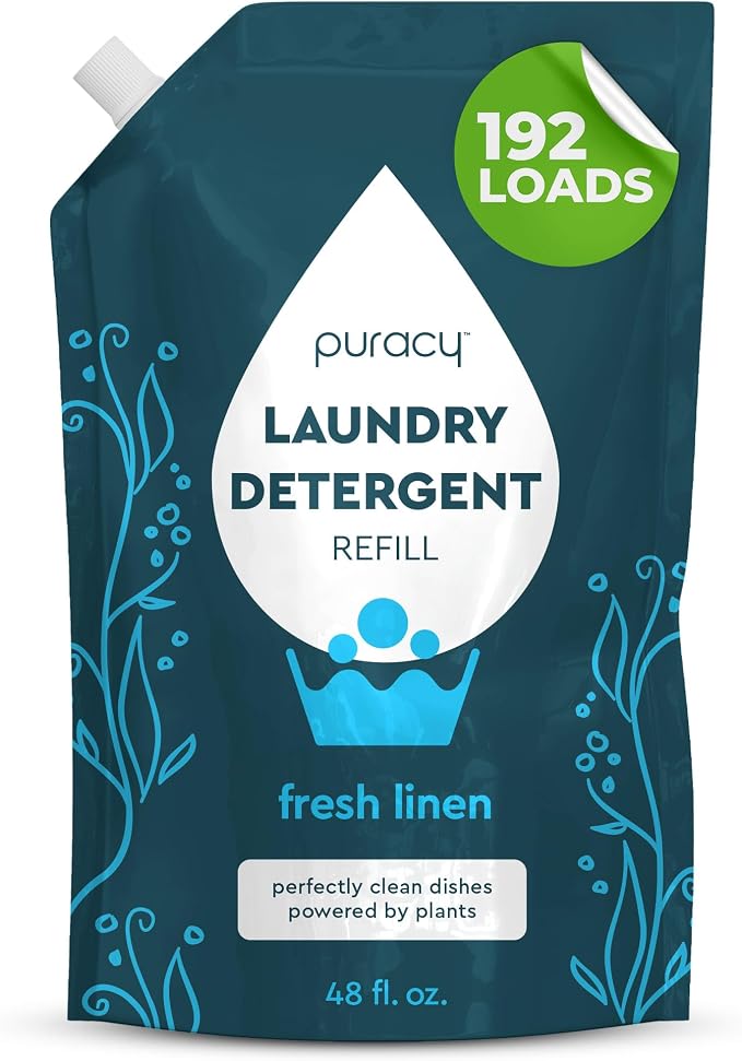 Puracy Laundry Detergent Refill - Enzyme-Powered Liquid Laundry Detergent Concentrate, Natural Laundry Detergent Seen on TikTok, Non-Toxic (Fresh Linen, 48 fl oz, 192 Loads)