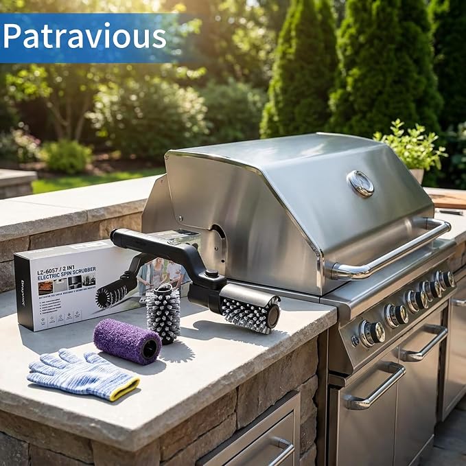 Electric Grill Brush Rechargeable for Outdoor Grill,3-Speed Rotary BBQ Cleaning Tool with 180° Adjustable Head,Stainless Steel Wire Automatic Grill Cleaner,No Bristle Shedding for Outdoor Camping